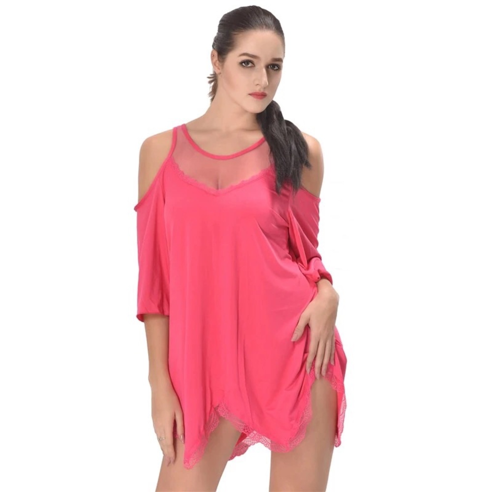 Cold Shoulder Mesh Panel Short Sleeve Sleepwear